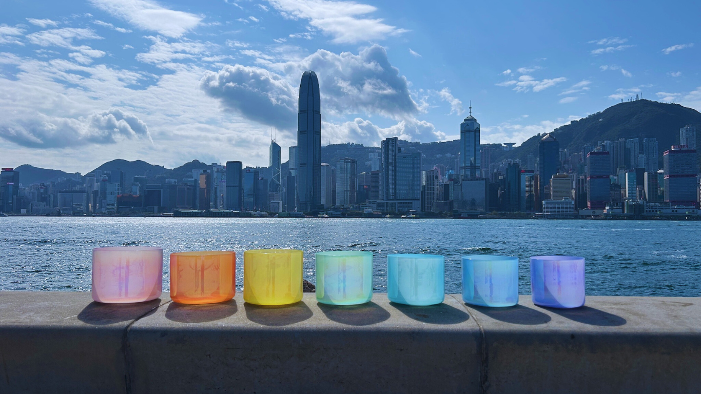 Ananda Crystal Singing Bowls with Hong Kong Victoria Harbour